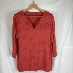 Women's LL Bean Pima Cotton Tunic 3/4 Length Sleeve Splitneck Print Top Size XL